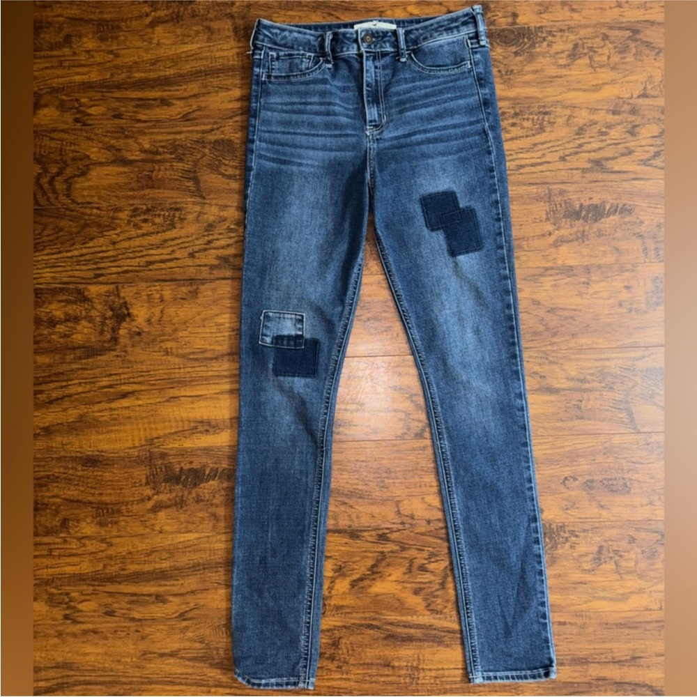 Hollister Dark Wash Blue Patchwork Skinny Jeans Y2K Style Size 5 Denim Pants